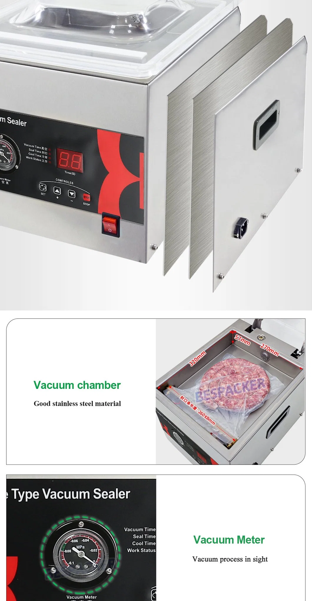 stand type double sealing bar high efficiency vacuum packaging machine vacuum sealer